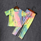 Majice za djevojčice i odijela s dugim hlačama Ljetni Tie Dye print Dječje majice za djevojčice Majice s V-izrezom Dječji uski komplet sportske odjeće