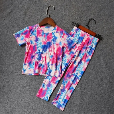 Majice za djevojčice i odijela s dugim hlačama Ljetni Tie Dye print Dječje majice za djevojčice Majice s V-izrezom Dječji uski komplet sportske odjeće