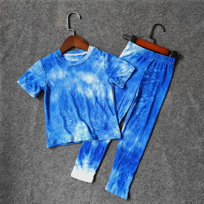 Majice za djevojčice i odijela s dugim hlačama Ljetni Tie Dye print Dječje majice za djevojčice Majice s V-izrezom Dječji uski komplet sportske odjeće