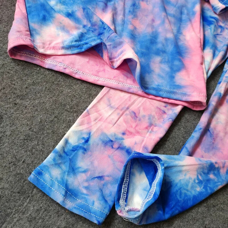 Majice za djevojčice i odijela s dugim hlačama Ljetni Tie Dye print Dječje majice za djevojčice Majice s V-izrezom Dječji uski komplet sportske odjeće