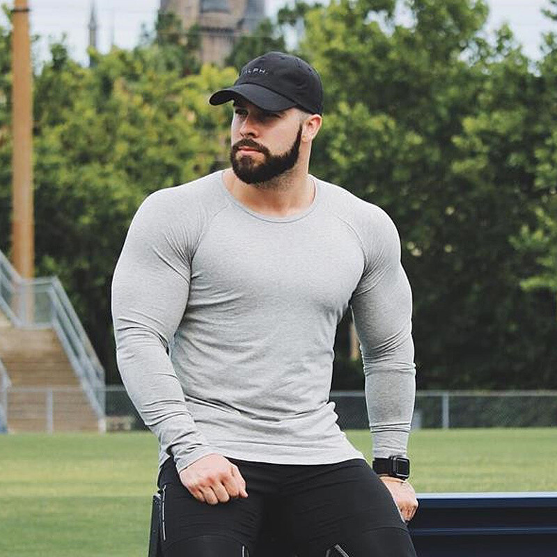 Muška bodybuilding sportska vježba trčanje kompresijska majica dugih rukava fitness odjeća muške uske tajice majica pamučna majica