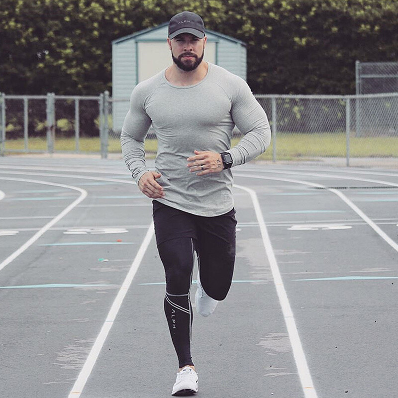 Muška bodybuilding sportska vježba trčanje kompresijska majica dugih rukava fitness odjeća muške uske tajice majica pamučna majica