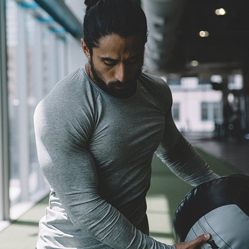 Muška bodybuilding sportska vježba trčanje kompresijska majica dugih rukava fitness odjeća muške uske tajice majica pamučna majica