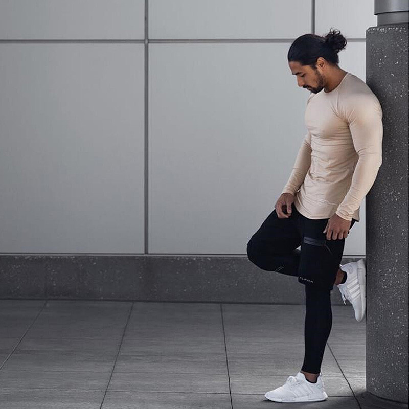 Muška bodybuilding sportska vježba trčanje kompresijska majica dugih rukava fitness odjeća muške uske tajice majica pamučna majica