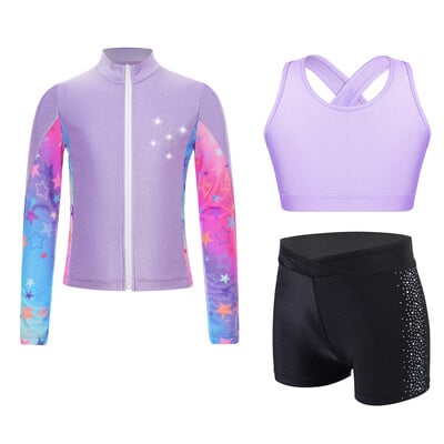 Trachsuit pentru copii Seturi de yoga Copii Fete Îmbrăcăminte sport Topuri Pantaloni scurți Jachetă cu fermoar Adolescenți Ținute gimnastică Sală de fitness Costume sportive