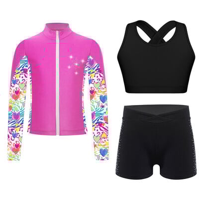 Trachsuit pentru copii Seturi de yoga Copii Fete Îmbrăcăminte sport Topuri Pantaloni scurți Jachetă cu fermoar Adolescenți Ținute gimnastică Sală de fitness Costume sportive