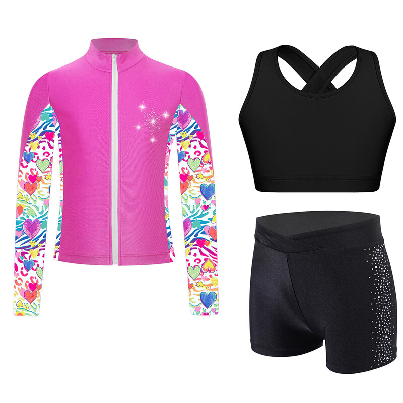 Trachsuit pentru copii Seturi de yoga Copii Fete Îmbrăcăminte sport Topuri Pantaloni scurți Jachetă cu fermoar Adolescenți Ținute gimnastică Sală de fitness Costume sportive