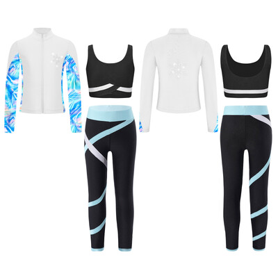 Sportska odjeća za vježbanje za djecu, djevojčice, bez rukava, majica s U izrezom i hlače s nogavicama s printom dugih rukava i patentnim zatvaračem sprijeda