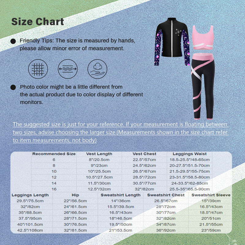 Sportska odjeća za vježbanje za djecu, djevojčice, bez rukava, majica s U izrezom i hlače s nogavicama s printom dugih rukava i patentnim zatvaračem sprijeda