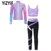 3 kom, dječja, djevojačka, klizačka, atletska, fitness, trenirka, majica bez rukava, majica + hlače s dugim rukavima, majica s patentnim zatvaračem, komplet za teretanu