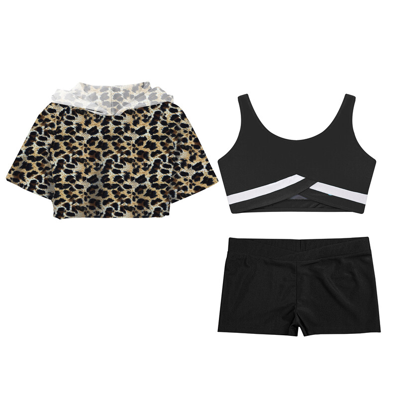 Detské dievčenské športové súpravy s krátkym rukávom, orezanou mikinou s kapucňou bez rukávov, vesta, šortky, tepláková súprava, detské športové oblečenie na cvičenie a fitness.