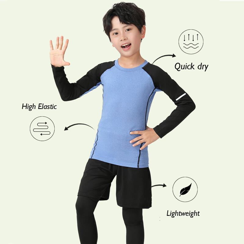 Dječji kompresijski komplet odijela za treniranje, majica dugih rukava, brzo sušenje, dječake, košarku, nogomet, teretanu, sportsku odjeću za vježbanje