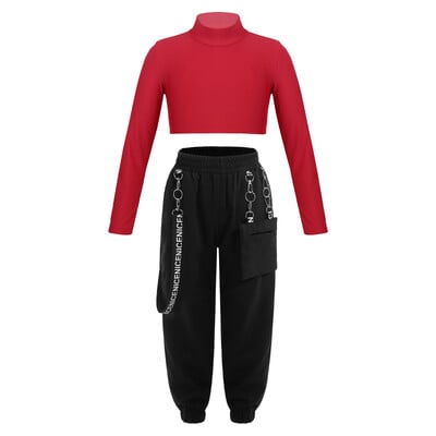 Módne dievčenské teplákové súpravy s dlhým rukávom a vysokým výstrihom s teplákmi, detské športové oblečenie na jazzový tanec, jogu a cvičenie