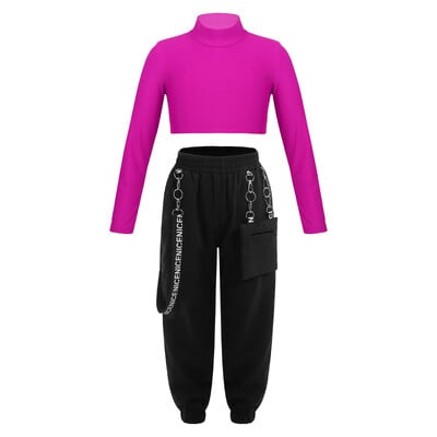 Módne dievčenské teplákové súpravy s dlhým rukávom a vysokým výstrihom s teplákmi, detské športové oblečenie na jazzový tanec, jogu a cvičenie