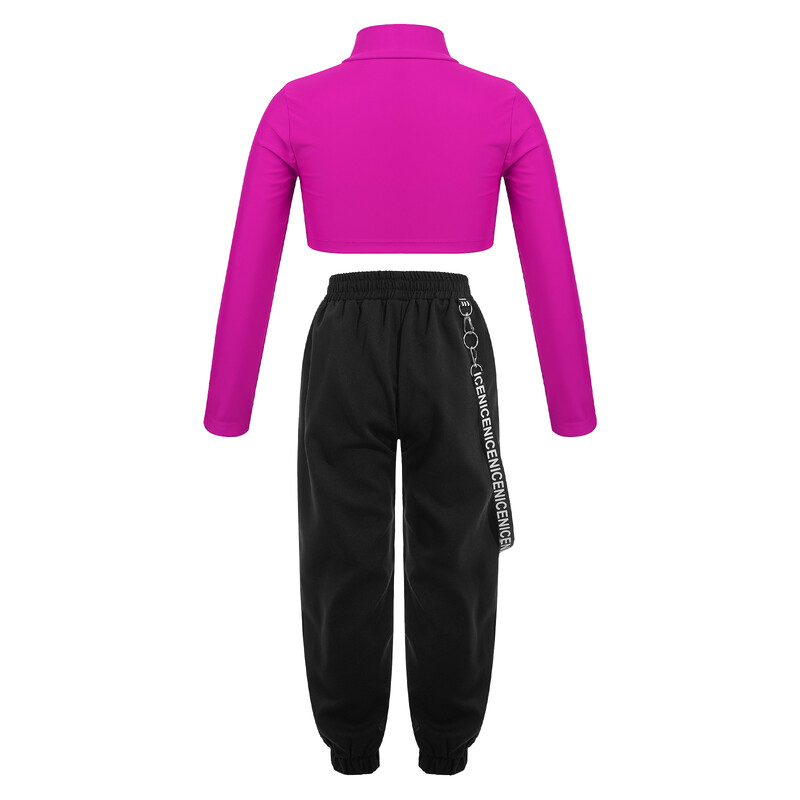 Módne dievčenské teplákové súpravy s dlhým rukávom a vysokým výstrihom s teplákmi, detské športové oblečenie na jazzový tanec, jogu a cvičenie
