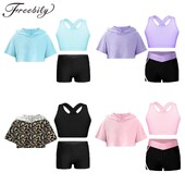 Dječja, djevojačka odjeća za vježbanje, gimnastička oprema, setovi za jogu, kratki prsluk s ključanicama, kratke rukave, kratki rukavi, s kapuljačom, sportska atletska odijela za tinejdžere