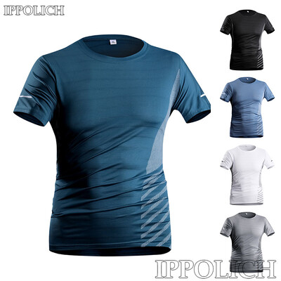 Bėgimo marškinėliai Vyriški Summer Ice Silk Thin Top Reflective Printing Greitai džiūsta trumpomis rankovėmis kvėpuojantys fitneso sportiniai marškinėliai 5XL