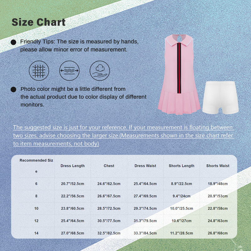 Bērnu, meiteņu, kroku kleita bez piedurknēm Tenisa golfa sporta zāles kleitas ar šortiem, komplekts jogas badmintona skriešanai pārgājiena treniņam