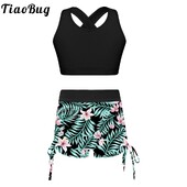 Ljeto, 2 komada dječje i djevojačke majice bez rukava s U izrezom i križanim leđima, kratke hlače s modnim printom za sportsko vježbanje, plivanje