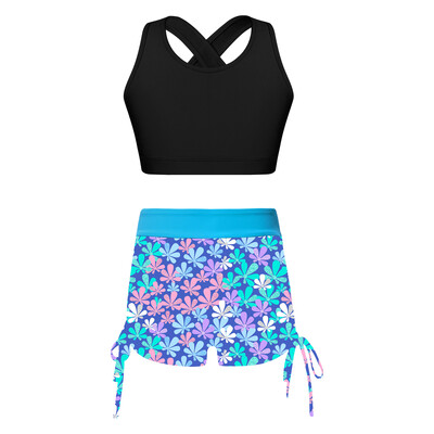 Ljeto, 2 komada dječje i djevojačke majice bez rukava s U izrezom i križanim leđima, kratke hlače s modnim printom za sportsko vježbanje, plivanje