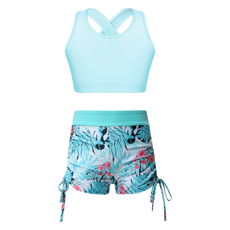 Ljeto, 2 komada dječje i djevojačke majice bez rukava s U izrezom i križanim leđima, kratke hlače s modnim printom za sportsko vježbanje, plivanje