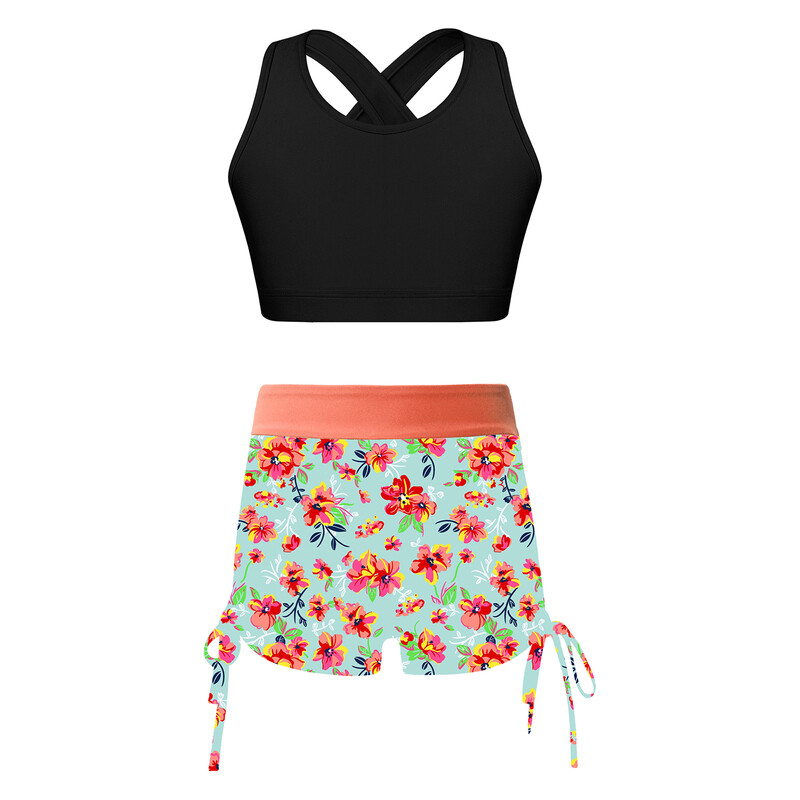 Ljeto, 2 komada dječje i djevojačke majice bez rukava s U izrezom i križanim leđima, kratke hlače s modnim printom za sportsko vježbanje, plivanje