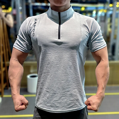 Vīrieši Fitness Sports T-krekls Kultūrisms Treniņš Apģērbs Sporta zāle Skriešana Īsām piedurknēm Tkrekli Muskuļu Fit Tops Ātri Dry Rashguard