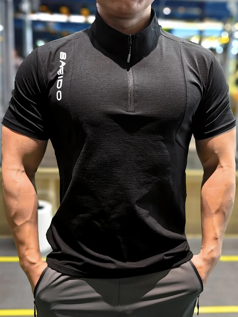 Vīrieši Fitness Sports T-krekls Kultūrisms Treniņš Apģērbs Sporta zāle Skriešana Īsām piedurknēm Tkrekli Muskuļu Fit Tops Ātri Dry Rashguard