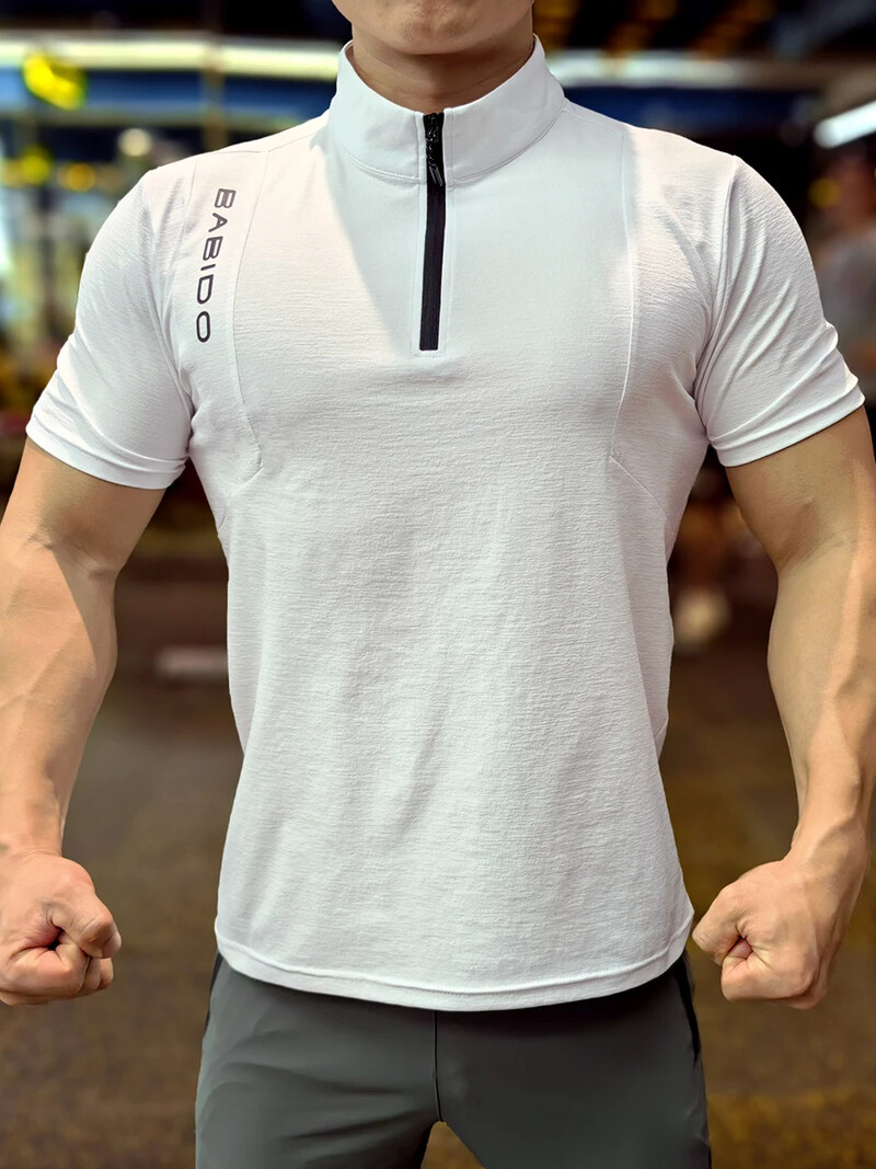 Vīrieši Fitness Sports T-krekls Kultūrisms Treniņš Apģērbs Sporta zāle Skriešana Īsām piedurknēm Tkrekli Muskuļu Fit Tops Ātri Dry Rashguard
