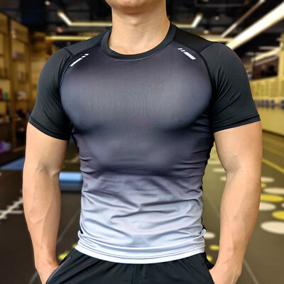 Férfi Fitness Sport Póló Testépítés Edzés Ruházat Tornaterem Futás Rövid ujjú pólók Muscle Fit Top Gyorsan Száraz Rashguard
