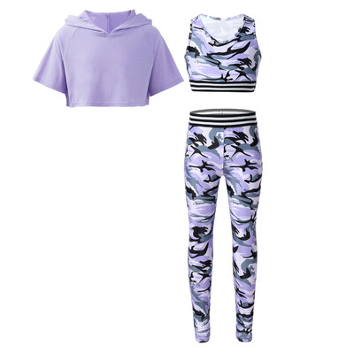 Bērnu sporta komplekti Bērniem meitenēm bez piedurknēm maskēšanās fitnesa kostīmi sporta treniņiem, vingrinājumiem, vingrošanai, apģērbam, sporta tērpam