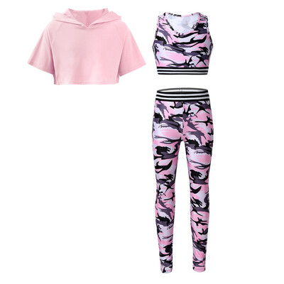 Bērnu sporta komplekti Bērniem meitenēm bez piedurknēm maskēšanās fitnesa kostīmi sporta treniņiem, vingrinājumiem, vingrošanai, apģērbam, sporta tērpam