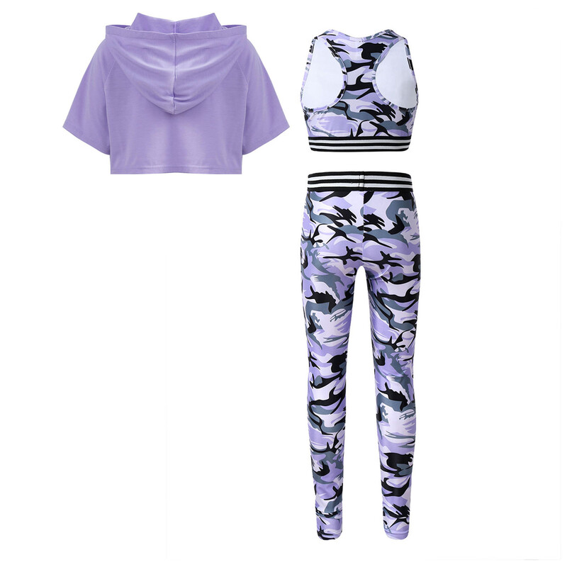 Bērnu sporta komplekti Bērniem meitenēm bez piedurknēm maskēšanās fitnesa kostīmi sporta treniņiem, vingrinājumiem, vingrošanai, apģērbam, sporta tērpam