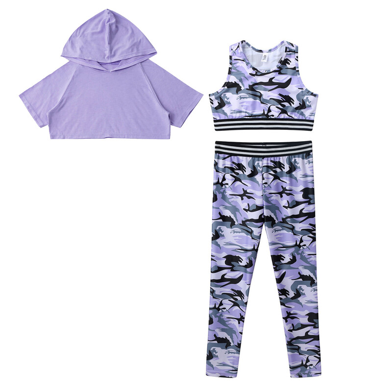 Bērnu sporta komplekti Bērniem meitenēm bez piedurknēm maskēšanās fitnesa kostīmi sporta treniņiem, vingrinājumiem, vingrošanai, apģērbam, sporta tērpam