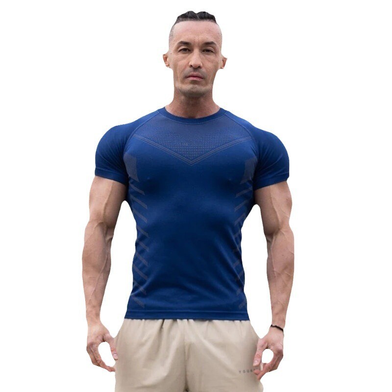 Muška majica kratkih rukava, Nova odjeća za fitness, Sportske tajice, Odjeća za vježbanje mišića, Visoko elastična muška odjeća za fitness kratkih rukava
