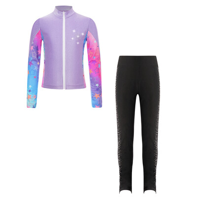 Dječje sportsko odijelo Jakna dugih rukava sa samostojećim ovratnikom i tajicama Sportska odjeća za djevojčice, klizanje, gimnastički set