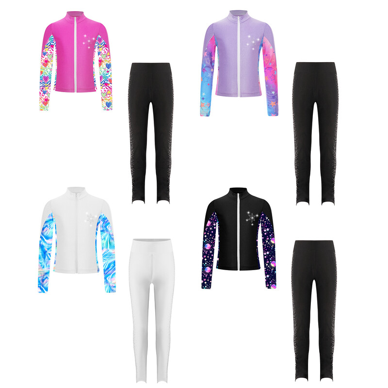 Dječje sportsko odijelo Jakna dugih rukava sa samostojećim ovratnikom i tajicama Sportska odjeća za djevojčice, klizanje, gimnastički set