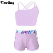 2 komada asimetričnih špageti naramenica za djecu i djevojčice, kratke majice s remenima i elegantnim kratkim hlačama za sportsko vježbanje plivanja