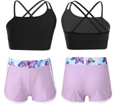 2 komada asimetričnih špageti naramenica za djecu i djevojčice, kratke majice s remenima i elegantnim kratkim hlačama za sportsko vježbanje plivanja