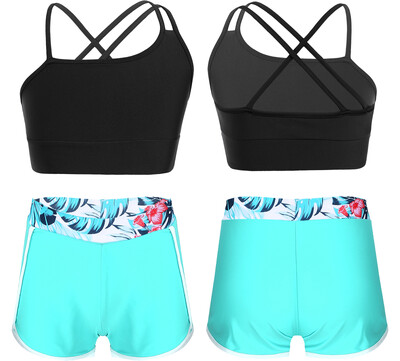 2 komada asimetričnih špageti naramenica za djecu i djevojčice, kratke majice s remenima i elegantnim kratkim hlačama za sportsko vježbanje plivanja