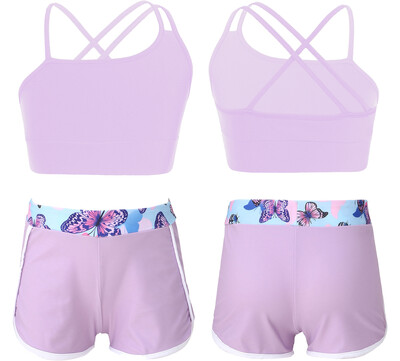 2 komada asimetričnih špageti naramenica za djecu i djevojčice, kratke majice s remenima i elegantnim kratkim hlačama za sportsko vježbanje plivanja