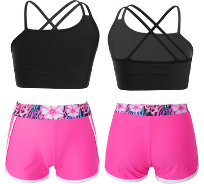 2 komada asimetričnih špageti naramenica za djecu i djevojčice, kratke majice s remenima i elegantnim kratkim hlačama za sportsko vježbanje plivanja