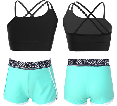 2 komada asimetričnih špageti naramenica za djecu i djevojčice, kratke majice s remenima i elegantnim kratkim hlačama za sportsko vježbanje plivanja