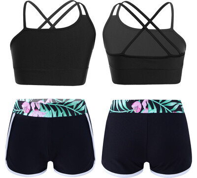 2 komada asimetričnih špageti naramenica za djecu i djevojčice, kratke majice s remenima i elegantnim kratkim hlačama za sportsko vježbanje plivanja