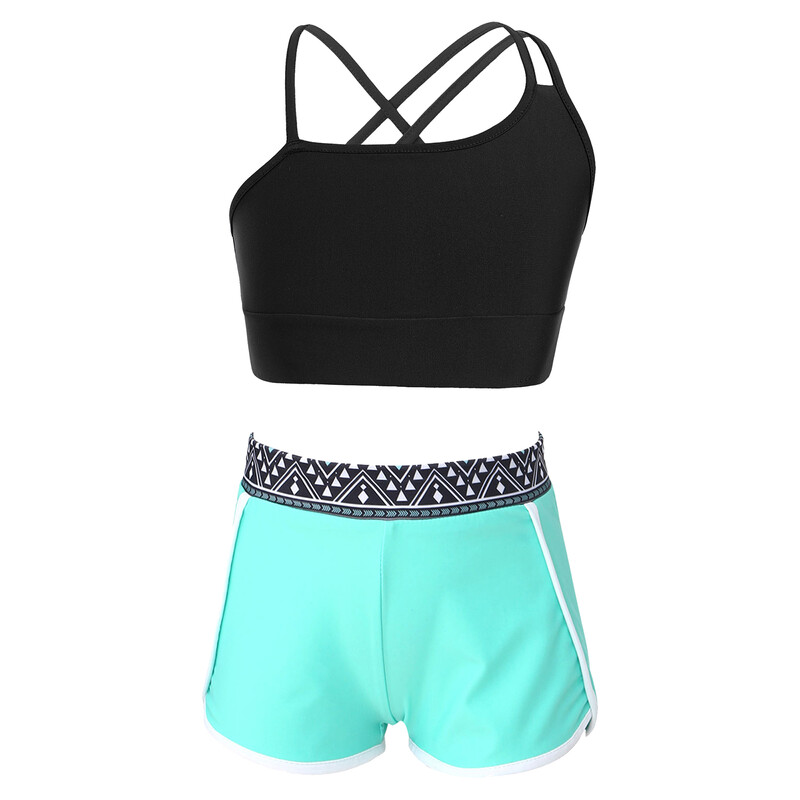 2 komada asimetričnih špageti naramenica za djecu i djevojčice, kratke majice s remenima i elegantnim kratkim hlačama za sportsko vježbanje plivanja