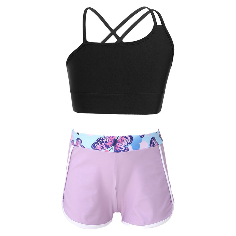 2 komada asimetričnih špageti naramenica za djecu i djevojčice, kratke majice s remenima i elegantnim kratkim hlačama za sportsko vježbanje plivanja