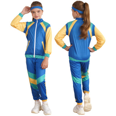 Dječji uniseks hip hop kostim Trenirka za ples Sportsko odijelo Retro Disco kostim iz 80-ih Gornje hlače Traka za glavu Set za pozornicu karnevalske zabave