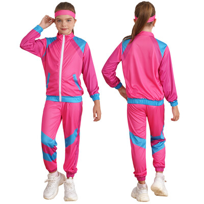 Dječji uniseks hip hop kostim Trenirka za ples Sportsko odijelo Retro Disco kostim iz 80-ih Gornje hlače Traka za glavu Set za pozornicu karnevalske zabave