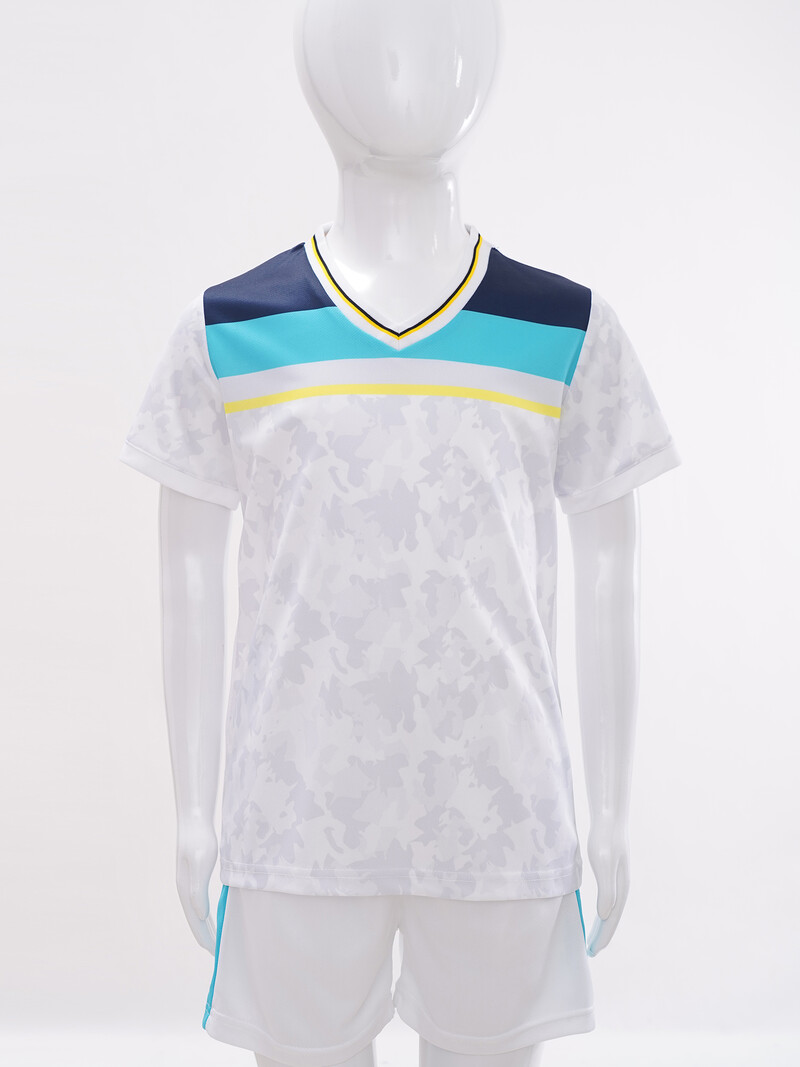 Dječja, dječačka uniforma nogometnog tima, majica kratkih rukava s V-izrezom, kratkih rukava, blok majica s uzicom i elastičnim pojasom