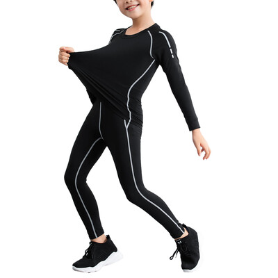 Dječje dvodijelno sportsko odijelo Brzosušeća prozračna trenirka Odjeća za teretanu Majica dugih rukava s okruglim izrezom i tajicama za trčanje